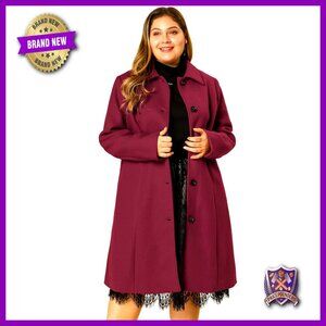 Plus Size Wool Pea Coat Single Breasted Belted Longline Winter Elegant Chic